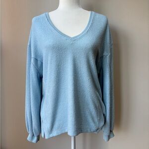 Urban Outfitters Sky Blue V-Neck Soft Fuzzy Top